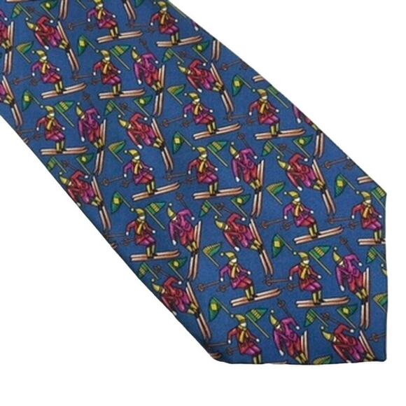 Burberrys of London Men's Blue Red Novelty Skiers Silk Necktie Vintage - Picture 1 of 7